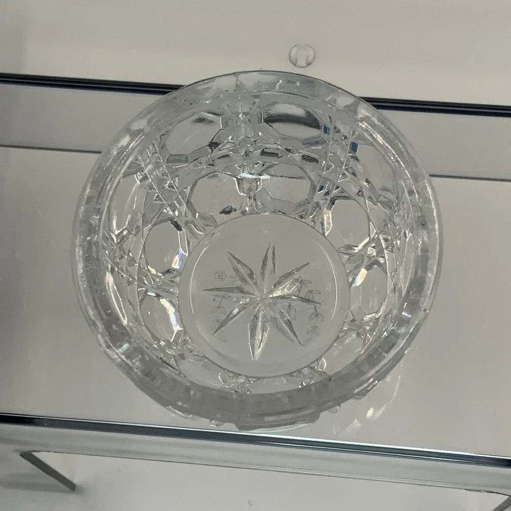 Vintage Crystal Salt Cellar Diamond Cut Starburst Clear 2.25in